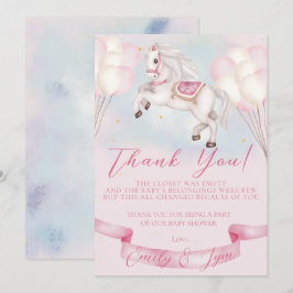 Baby Shower Fairytale Pony Stars Rosa Balloons Tack Kort