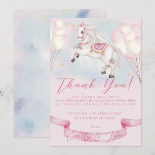Baby Shower Fairytale Pony Stars Rosa Balloons Tack Kort