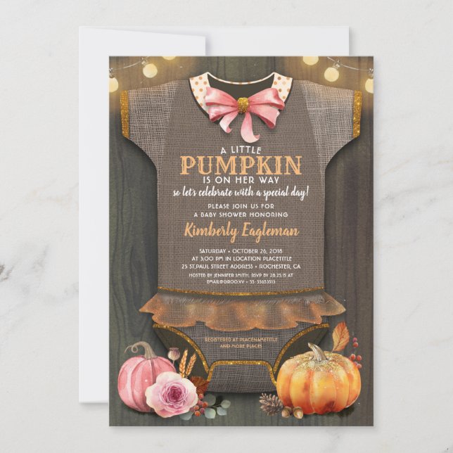 Baby Shower Fall Pumpkin Rustic Burlap Wood Inbjudningar (Framsida)