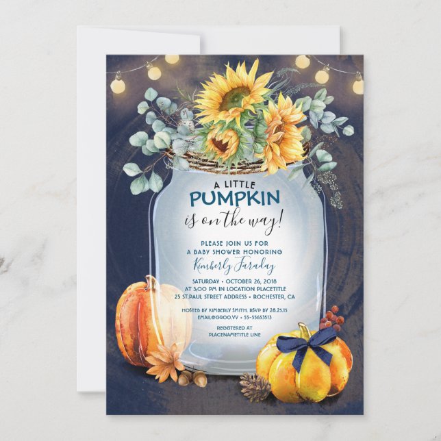 Baby Shower Fall Pumpkin Rustic Mason Burk Inbjudningar (Framsida)