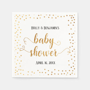 Baby Shower Falskt Guld Folie Konfetti, Namn & Dat Pappersservett