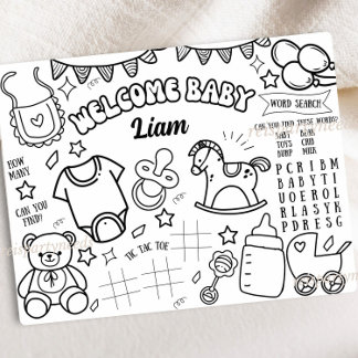 Baby Shower Färgläggningsmatta Spel Aktivitetssida