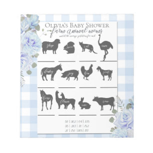 Baby Shower Farm Animal Games Blue Ro Gingham Anteckningsblock