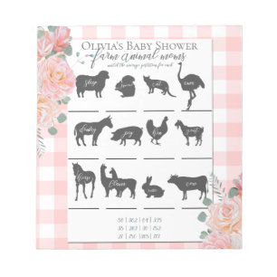 Baby Shower Farm Animal Games Coral Ro Gingham Anteckningsblock
