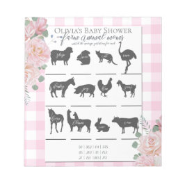 Baby Shower Farm Animal Games Rosa ros Gingham Anteckningsblock