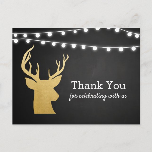 Baby Shower | Faux Gold Foil Antler | Chalkboard Vykort (Framsida)