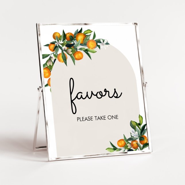 Baby Shower-favoriter för Little Cutie Citrus Oran Poster (Gender Neutral Citrus Baby Shower Favors Sign)
