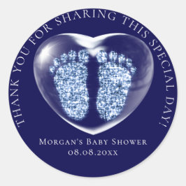 Baby Shower Favous Bubble Heart Feet Blue Navy Runt Klistermärke