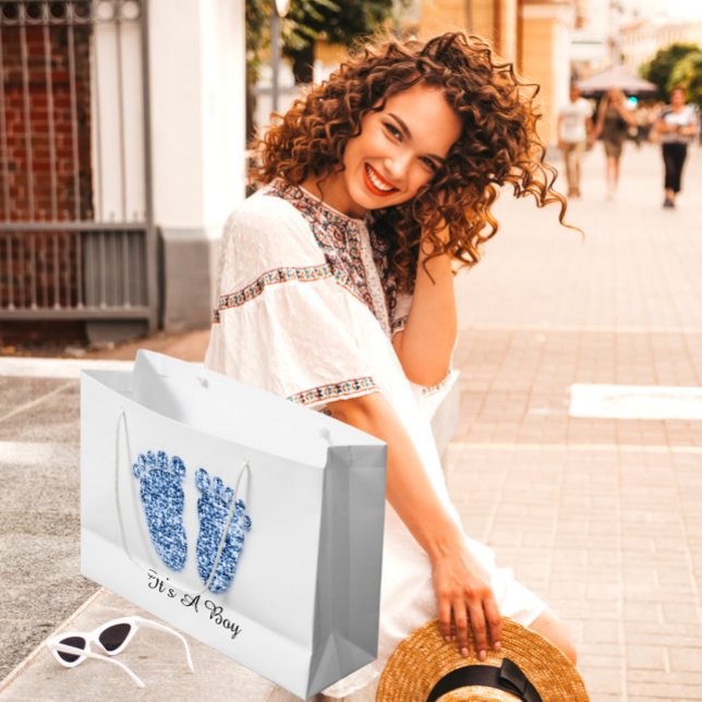 Baby Shower Feet Det är en Boy Blue Navy White (Baby Shower Feet It’s A Boy Blue Navy White Large Gift Bag)