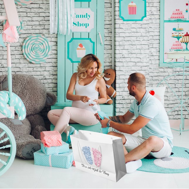 Baby Shower Feet Det är en Boy Girl Blue-Twillinga (Baby Shower Feet It’s A Boy Girl Pink Blue Twins Large Gift Bag)