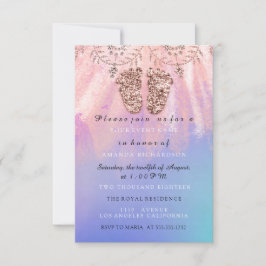 Baby Shower Feet Girl Boy Royal Ro Glitter Skin Inbjudningar
