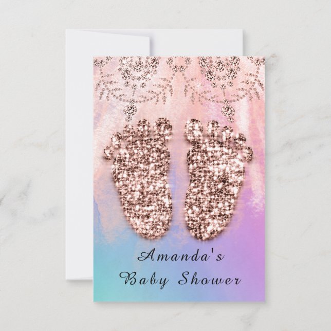 Baby Shower Feet Girl Boy Royal Ro Glitter Skin Inbjudningar (Baksida)