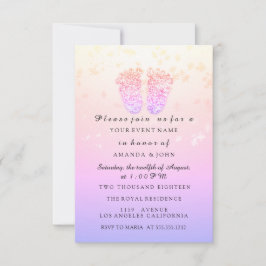 Baby Shower Feet Girl Rosa Royal Girly Ombre Rosa Inbjudningar