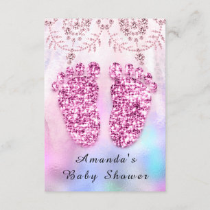 Baby Shower Feet Girl Royal Rosa Glitter Blommigt Inbjudningar