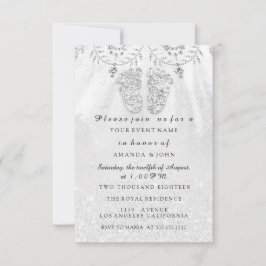 Baby Shower Feet Girl Silver Grått Royal Boy Inbjudningar