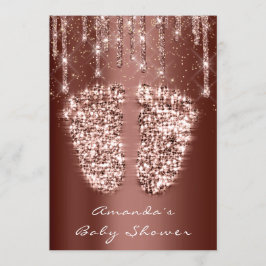 Baby Shower Feet Glitter Guld Brown Dricks Boy Gir Inbjudningar