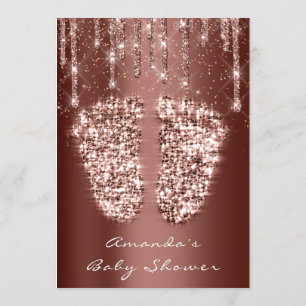 Baby Shower Feet Glitter Guld Brown Dricks Boy Gir Inbjudningar