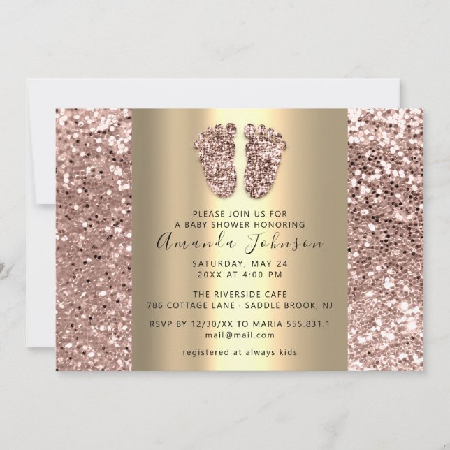 Baby Shower Feet Glitter Ro Glitter GoldBoy Inbjudningar (Framsida)