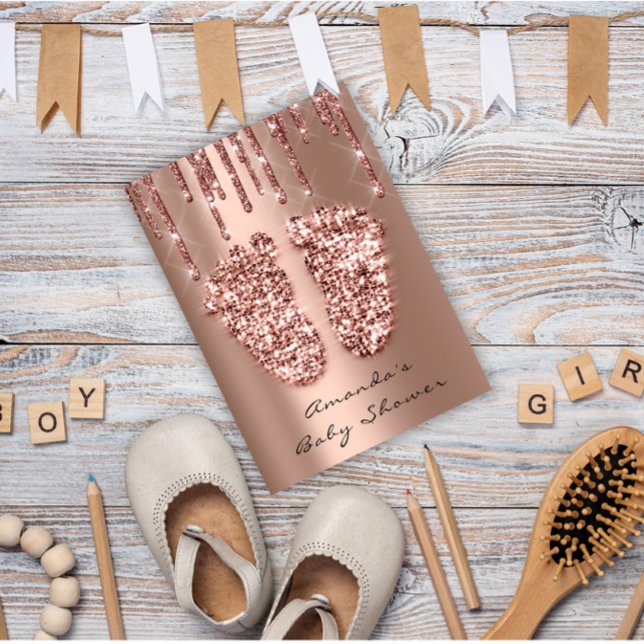 Baby Shower Feet Glitter Ro Spark Dricks Boy Girl Inbjudningar (Skapare uppladdad)