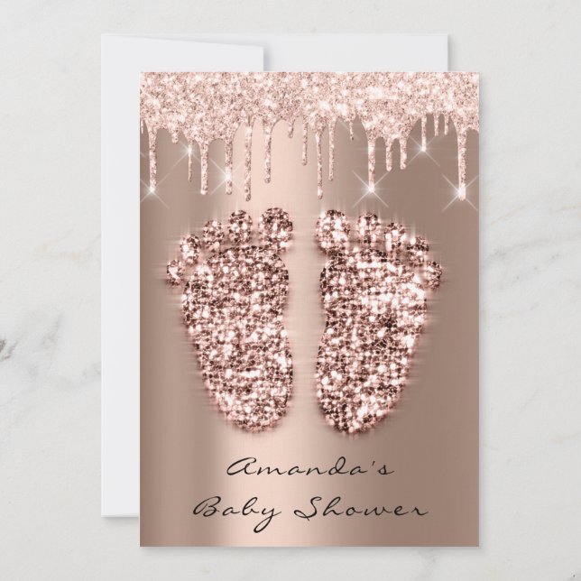 Baby Shower Feet Ro Glitter  Drip Boy Girl Inbjudningar (Baksida)