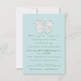 Baby Shower Feet Silver Girl Boy Grått Aqua Inbjudningar