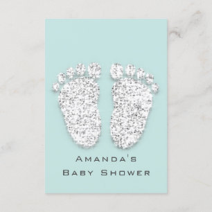 Baby Shower Feet Silver Girl Boy Grått Aqua Inbjudningar