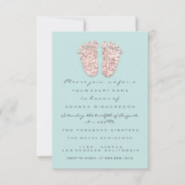 Baby Shower Feet Silver Girl Boy Mint Ro Glitter Inbjudningar