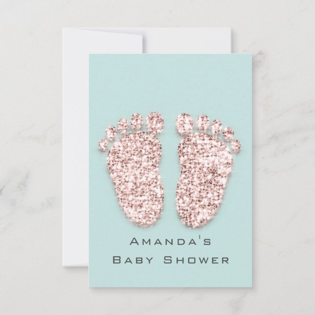 Baby Shower Feet Silver Girl Boy Mint Ro Glitter Inbjudningar (Baksida)