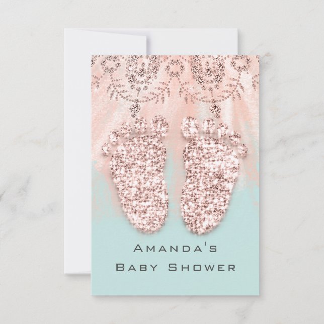 Baby Shower Feet Silver Girl Boy Roya Ro Glitter Inbjudningar (Baksida)