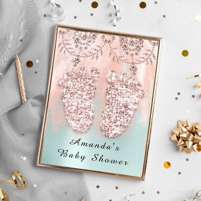 Baby Shower Feet Silver Girl Boy Royal Mint Inbjudningar (Skapare uppladdad)