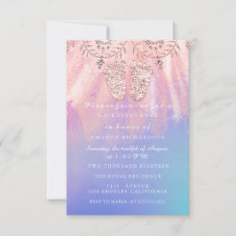 Baby Shower Feet Silver Girl Boy Royal Rosa Ro Inbjudningar