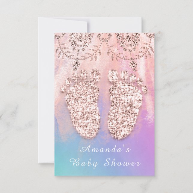 Baby Shower Feet Silver Girl Boy Royal Rosa Ro Inbjudningar (Baksida)