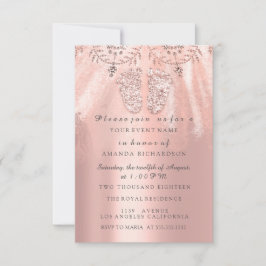Baby Shower Feet Silver Girl Royal Ro Diamond Inbjudningar
