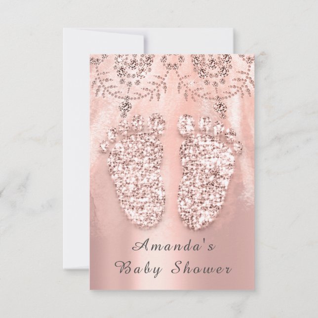 Baby Shower Feet Silver Girl Royal Ro Diamond Inbjudningar (Baksida)