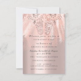 Baby Shower Feet Silver Girl Royal Ro Glitter Inbjudningar