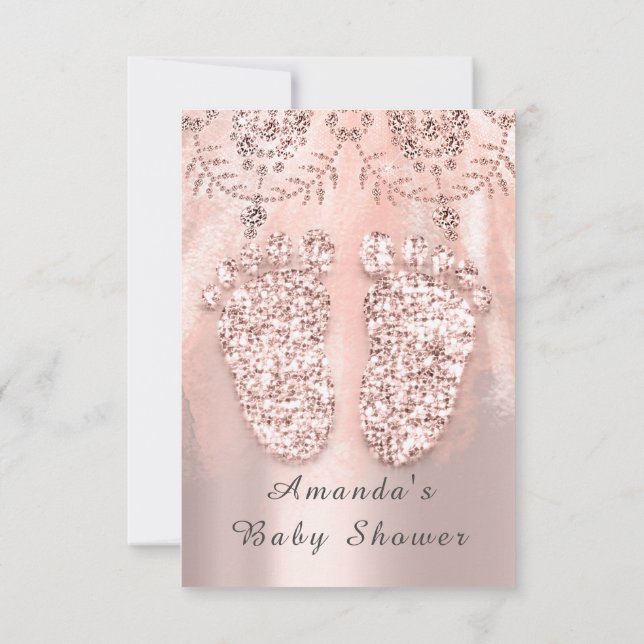 Baby Shower Feet Silver Girl Royal Ro Glitter Inbjudningar (Baksida)