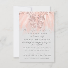 Baby Shower Feet Silver Girl Royal Ro Glitter Inbjudningar