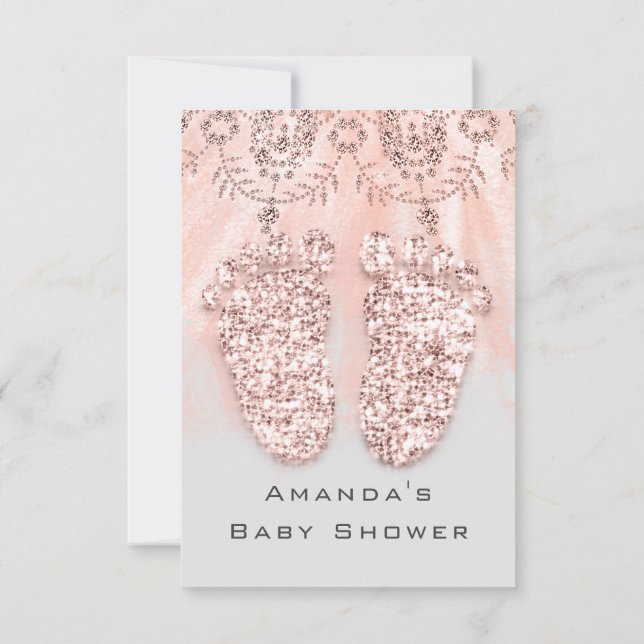 Baby Shower Feet Silver Girl Royal Ro Glitter Inbjudningar (Baksida)