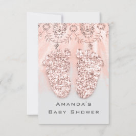 Baby Shower Feet Silver Girl Royal Ro Glitter Inbjudningar