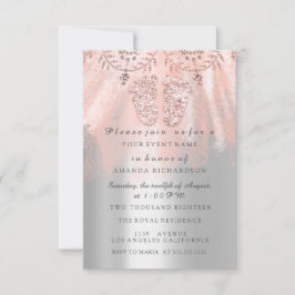 Baby Shower Feet Silver Girl Royal Ro Snöre Rosa Inbjudningar