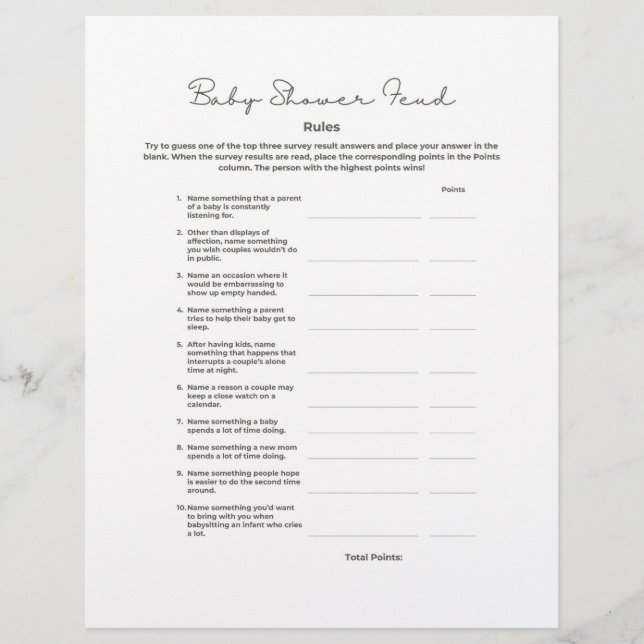 Baby Shower Fejdspel med Svar Brevhuvud (Framsida)