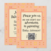 Baby Shower Fersken Gul Geometrisk QR-kod