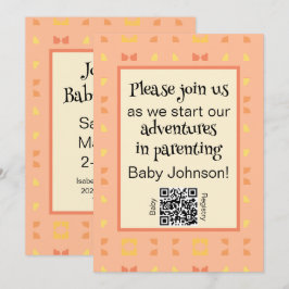 Baby Shower Fersken Gul Geometrisk QR-kod Inbjudningar