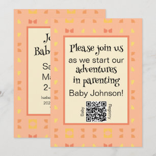 Baby Shower Fersken Gul Geometrisk QR-kod Inbjudningar