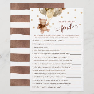 Baby Shower Feud Game Brown och Guld Nalle