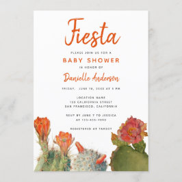 Baby Shower Fiesta Röda Kactus Blommor Akvarell Inbjudningar