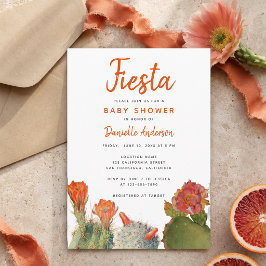 Baby Shower Fiesta Röda Kaktusblommor Akvarell Inbjudningar