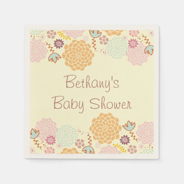 Baby Shower Finare Modern Blommigt Pappersservett (Framsidan)