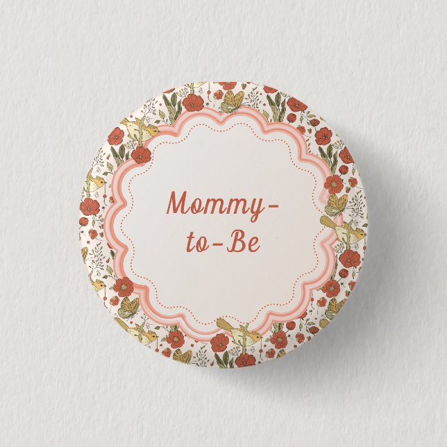 Baby Shower | Fjärilar & Blommor Poetisk Blomma Knapp (Framsida)