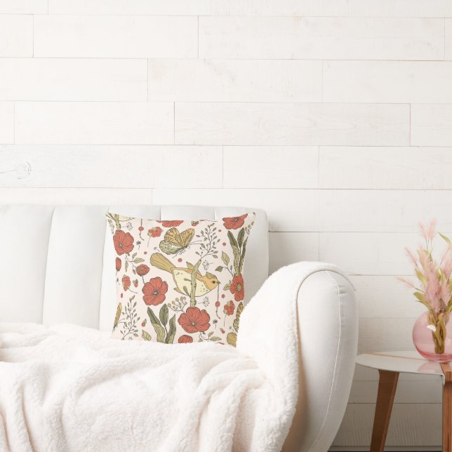 Baby Shower | Fjärilar & Blommor Poetisk Blomma Kudde (Soffa)